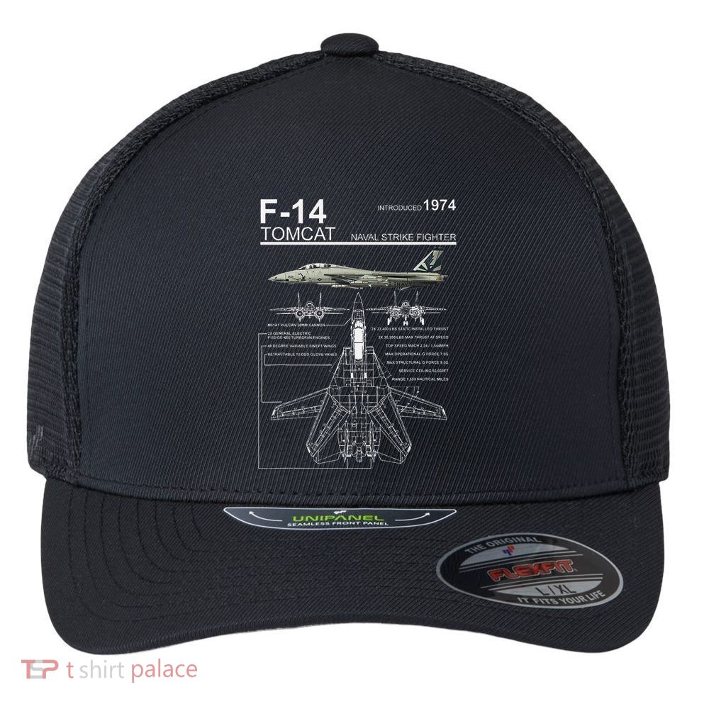 F 14 Tomcat Fighter Jet Diagram Graphic Flexfit Unipanel Trucker Cap