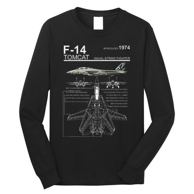 F 14 Tomcat Fighter Jet Diagram Graphic Long Sleeve Shirt