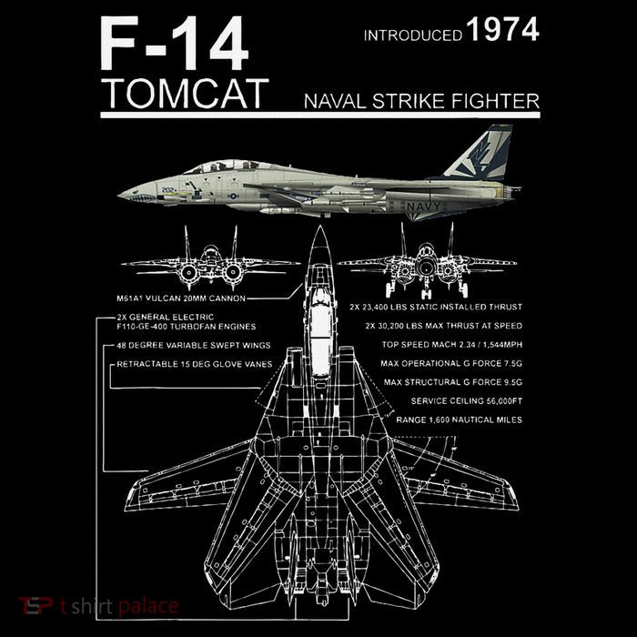 F 14 Tomcat Fighter Jet Diagram Graphic T-Shirt