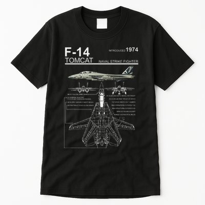 F 14 Tomcat Fighter Jet Diagram Graphic Tall T-Shirt