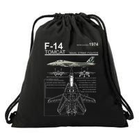 F 14 Tomcat Fighter Jet Diagram Graphic Drawstring Bag