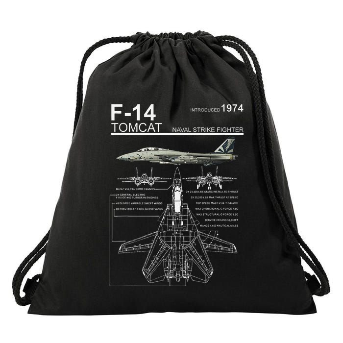 F 14 Tomcat Fighter Jet Diagram Graphic Drawstring Bag