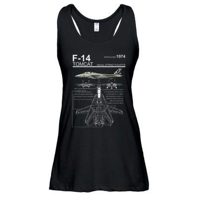 F 14 Tomcat Fighter Jet Diagram Graphic Ladies Essential Flowy Tank