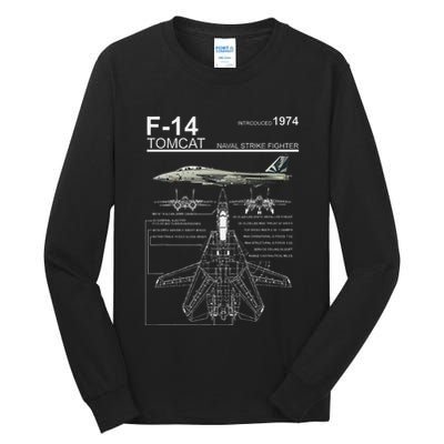 F 14 Tomcat Fighter Jet Diagram Graphic Tall Long Sleeve T-Shirt