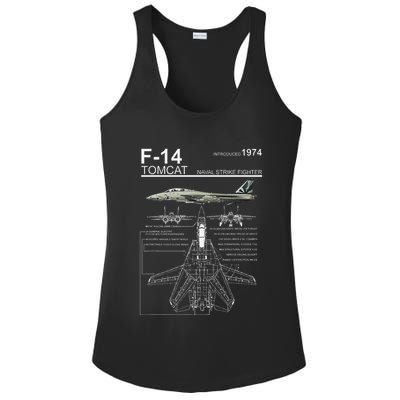 F 14 Tomcat Fighter Jet Diagram Graphic Ladies PosiCharge Competitor Racerback Tank