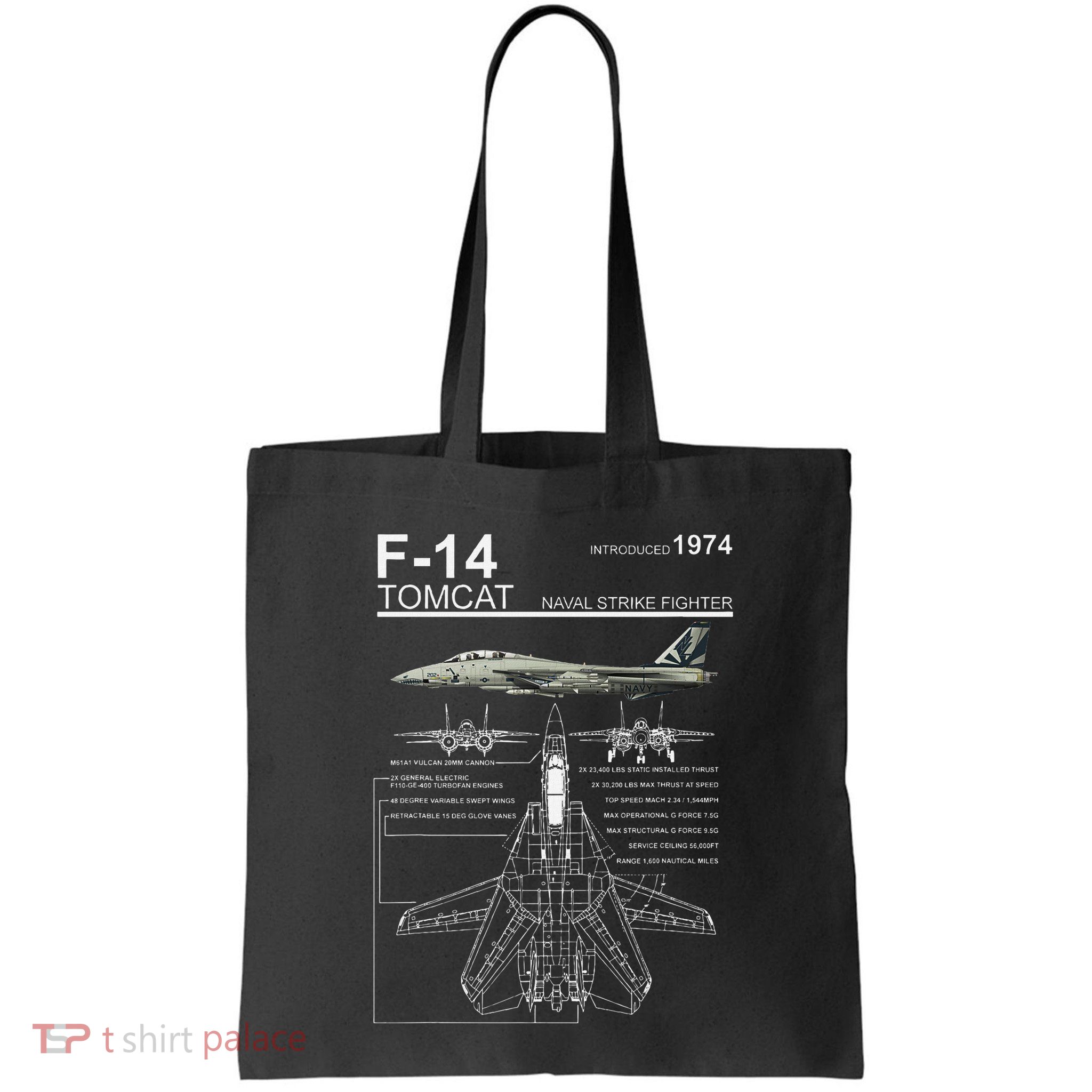 F 14 Tomcat Fighter Jet Diagram Graphic Bag