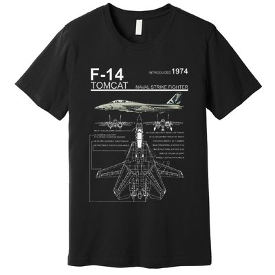 F 14 Tomcat Fighter Jet Diagram Graphic Premium T-Shirt