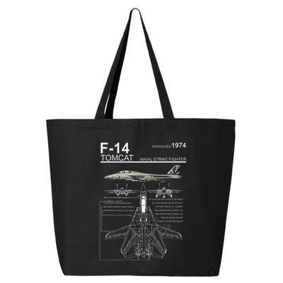 F 14 Tomcat Fighter Jet Diagram Graphic 25L Jumbo Tote