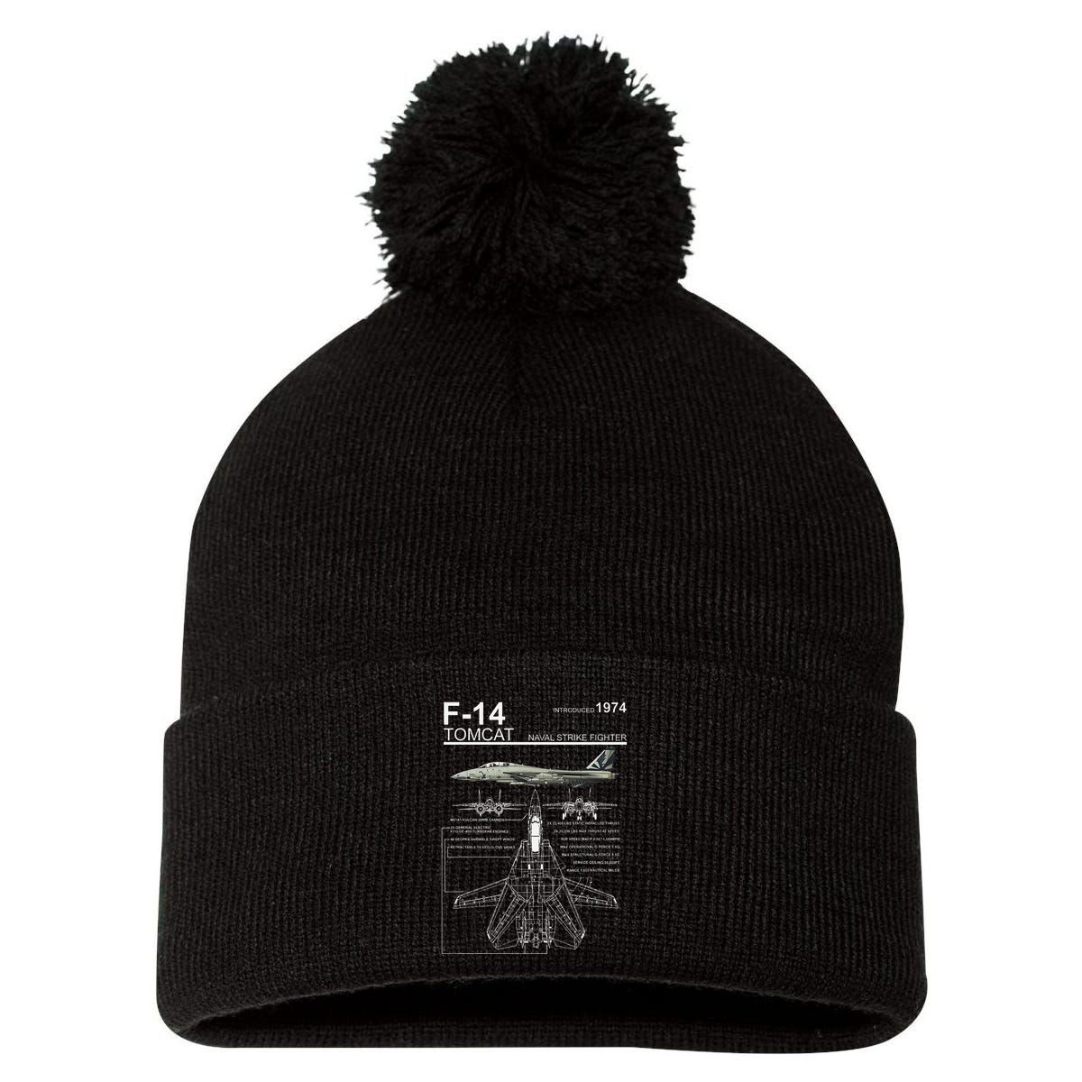 F 14 Tomcat Fighter Jet Diagram Graphic Pom Pom 12in Knit Beanie