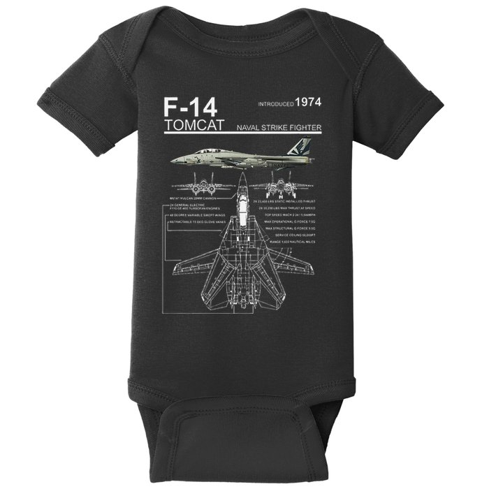 F 14 Tomcat Fighter Jet Diagram Graphic Baby Bodysuit