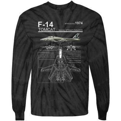 F 14 Tomcat Fighter Jet Diagram Graphic Tie-Dye Long Sleeve Shirt