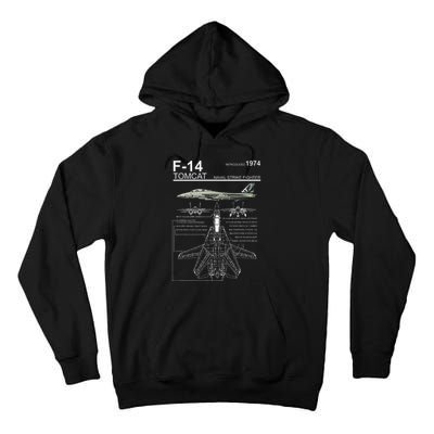 F 14 Tomcat Fighter Jet Diagram Graphic Tall Hoodie