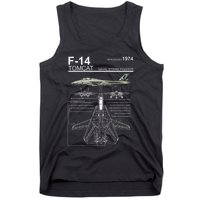 F 14 Tomcat Fighter Jet Diagram Graphic Tank Top