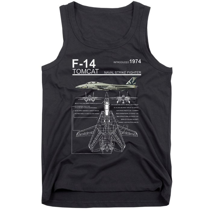 F 14 Tomcat Fighter Jet Diagram Graphic Tank Top