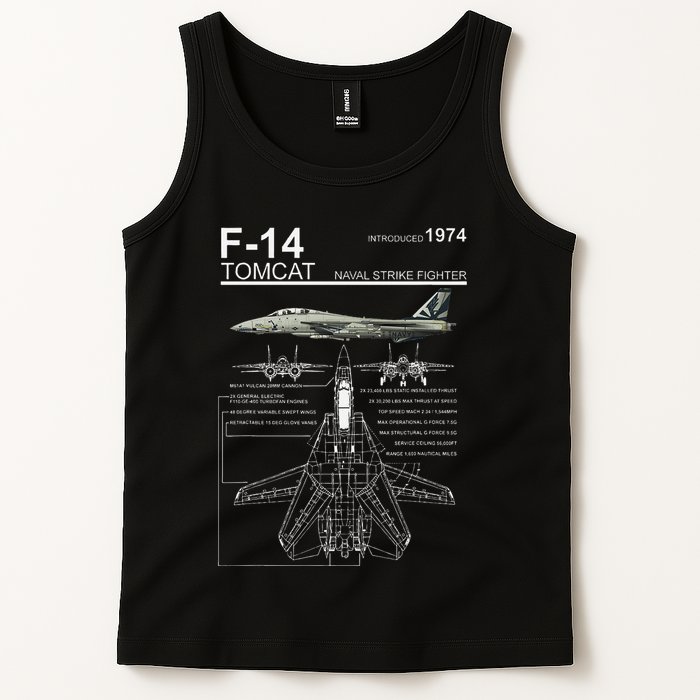 F 14 Tomcat Fighter Jet Diagram Graphic Tank Top