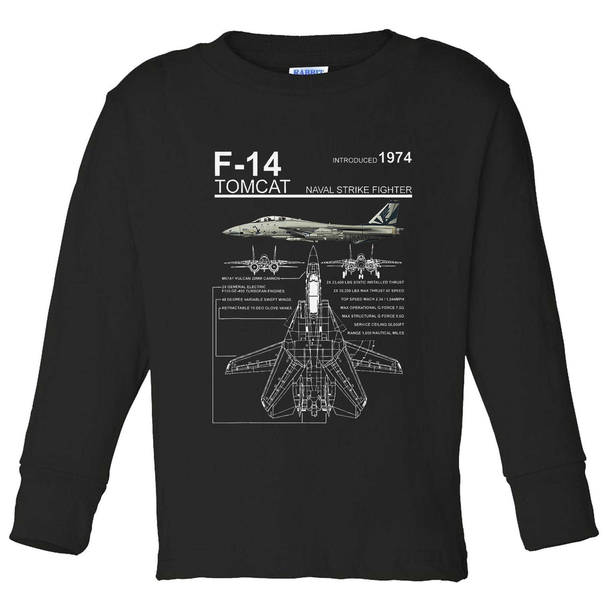 F 14 Tomcat Fighter Jet Diagram Graphic Toddler Long Sleeve Shirt