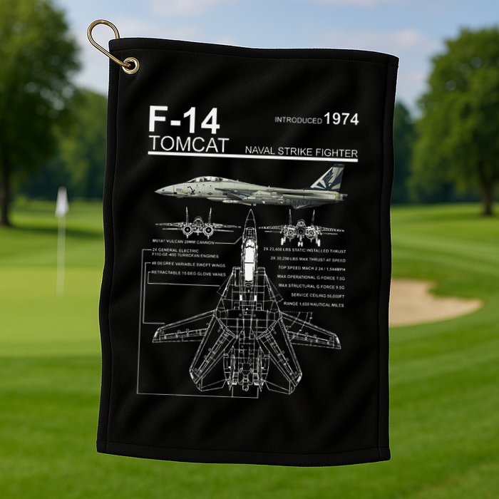 F 14 Tomcat Fighter Jet Diagram Graphic Golf Towel