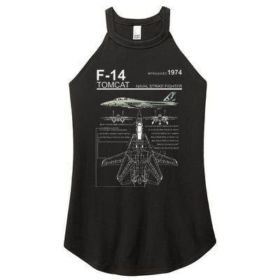 F 14 Tomcat Fighter Jet Diagram Graphic Women's Perfect Tri Rocker Tank