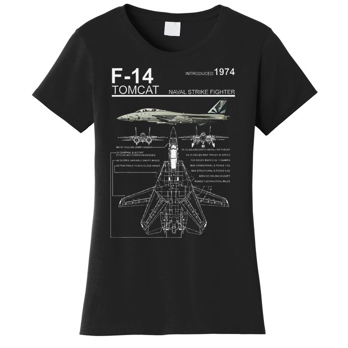 F 14 Tomcat Fighter Jet Diagram Graphic Women's T-Shirt