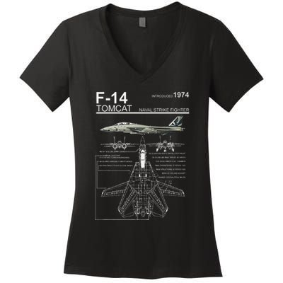 F 14 Tomcat Fighter Jet Diagram Graphic Women's V-Neck T-Shirt