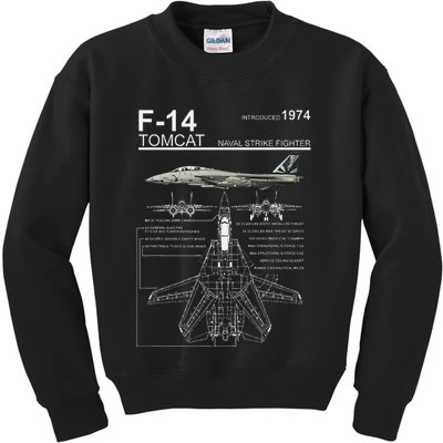 F 14 Tomcat Fighter Jet Diagram Graphic Kids Sweatshirt