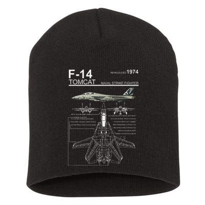 F 14 Tomcat Fighter Jet Diagram Graphic Short Acrylic Beanie