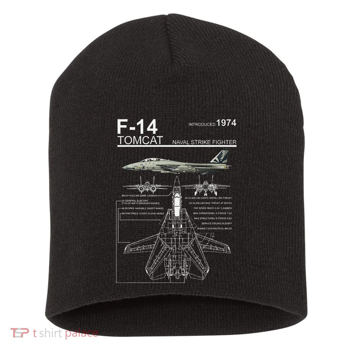 F 14 Tomcat Fighter Jet Diagram Graphic Short Acrylic Beanie