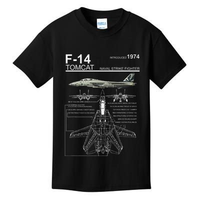 F 14 Tomcat Fighter Jet Diagram Graphic Kids T-Shirt