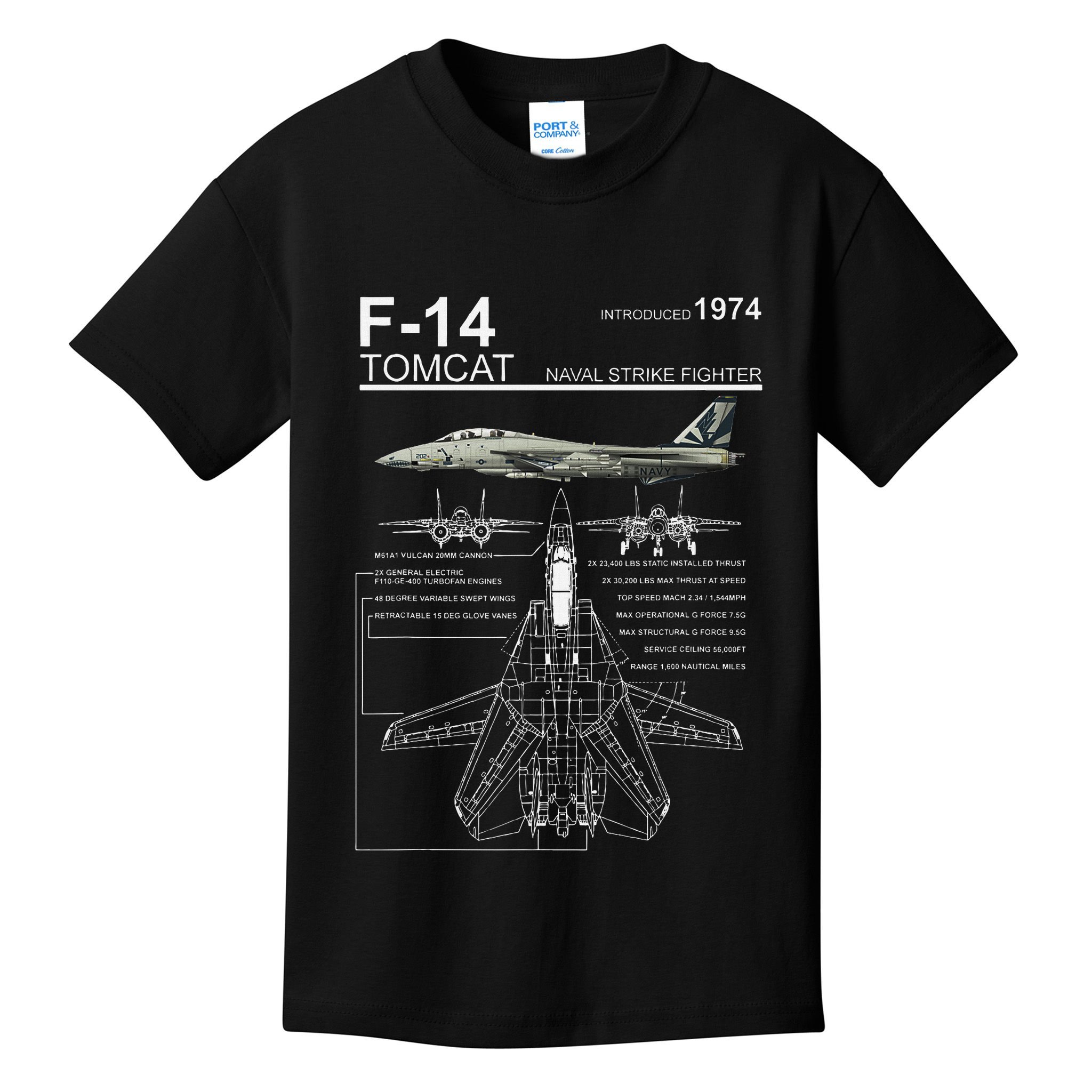F 14 Tomcat Fighter Jet Diagram Graphic Kids T-Shirt