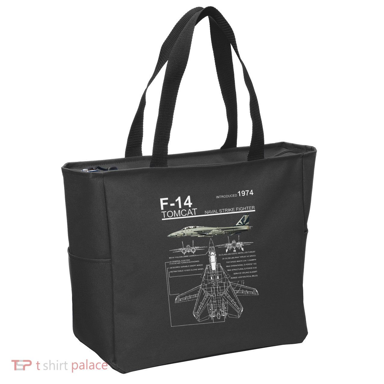 F 14 Tomcat Fighter Jet Diagram Graphic Zip Tote Bag