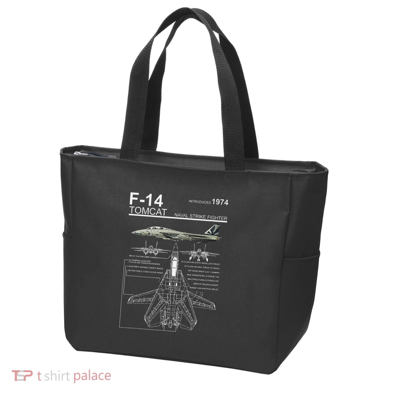 F 14 Tomcat Fighter Jet Diagram Graphic Zip Tote Bag
