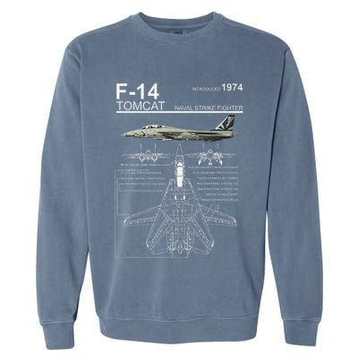 F 14 Tomcat Fighter Jet Diagram Graphic Garment-Dyed Sweatshirt