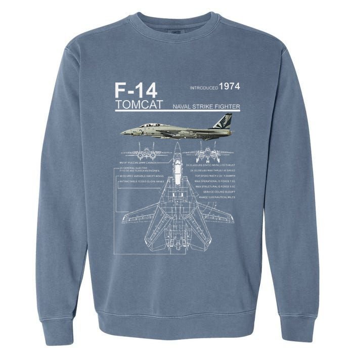 F 14 Tomcat Fighter Jet Diagram Graphic Garment-Dyed Sweatshirt