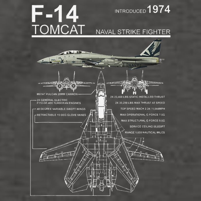 F 14 Tomcat Fighter Jet Diagram Graphic Vector Backpack