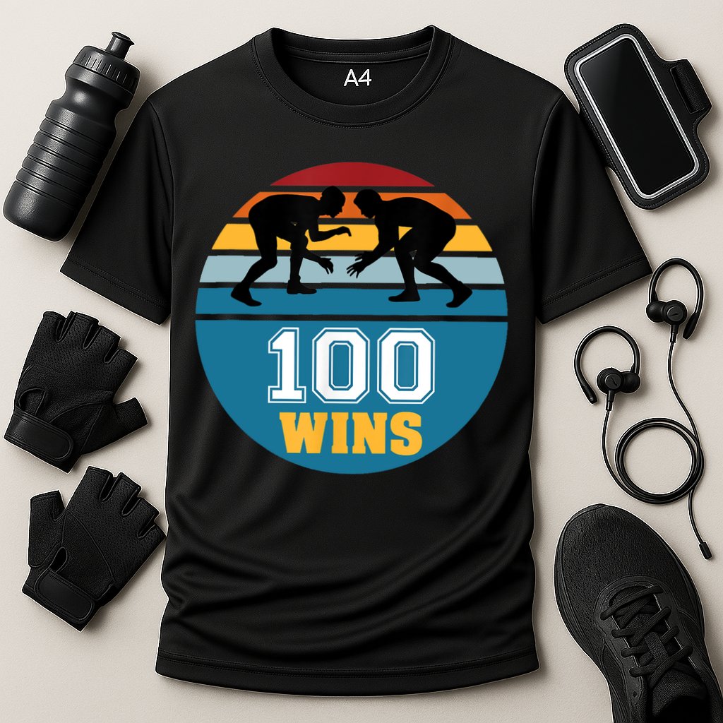 Funny 100 Wins Wrestling Gift Cooling Performance Crew T-Shirt