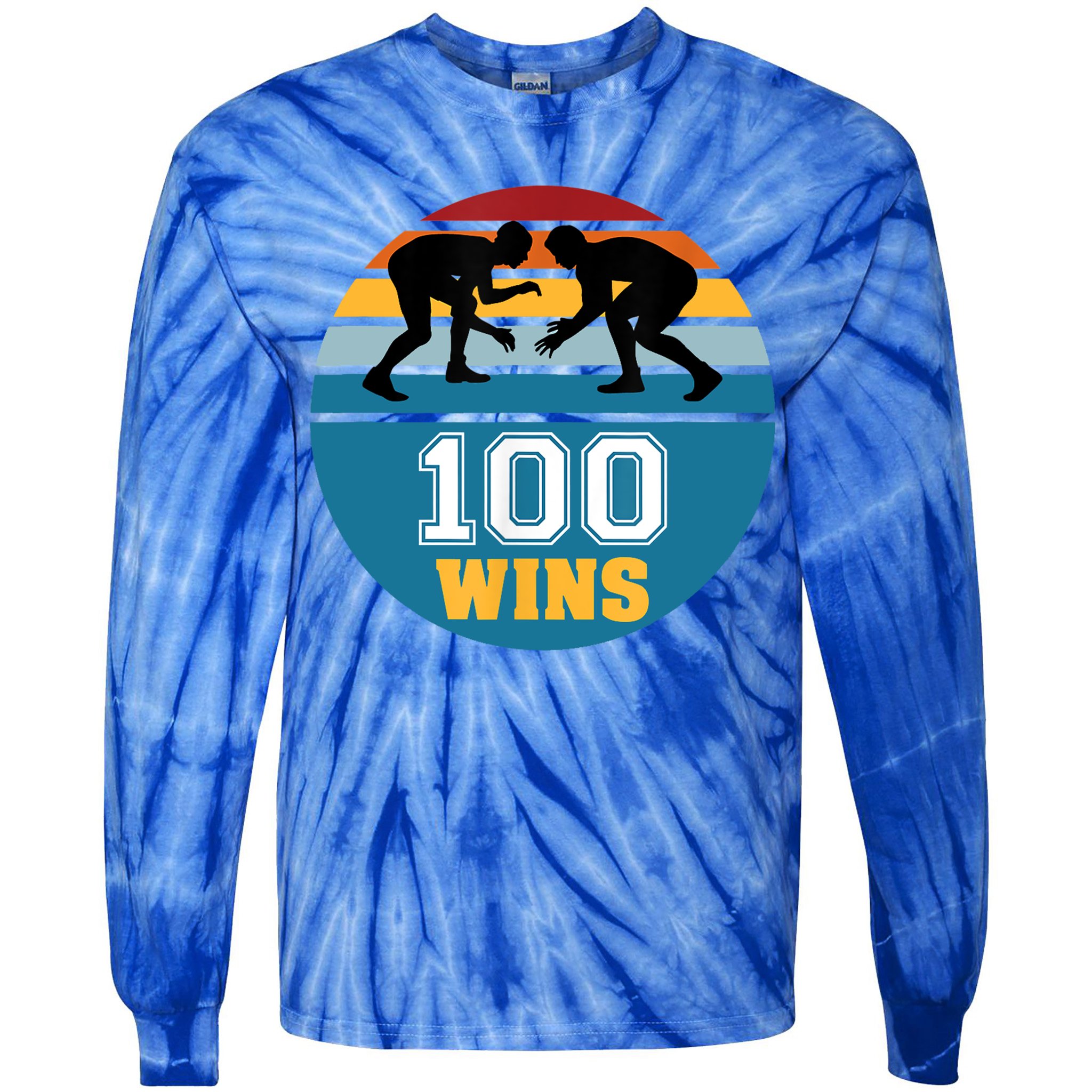 Funny 100 Wins Wrestling Gift Tie-Dye Long Sleeve Shirt