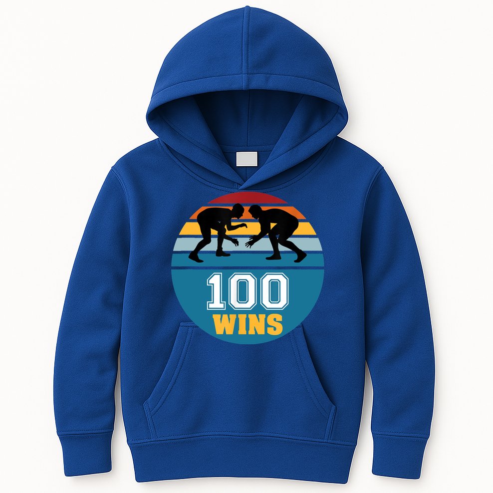 Funny 100 Wins Wrestling Gift Kids Hoodie