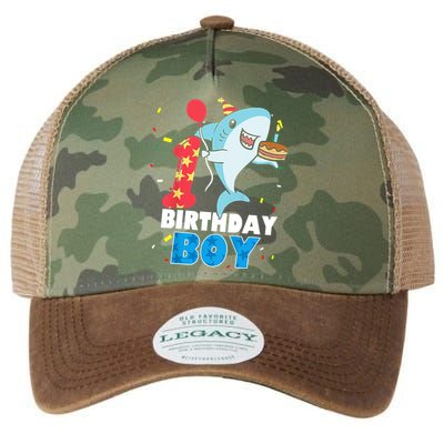 Funny 1 Year Old Shark OceanTheme Party 1st Birthday Boy Legacy Tie Dye Trucker Hat
