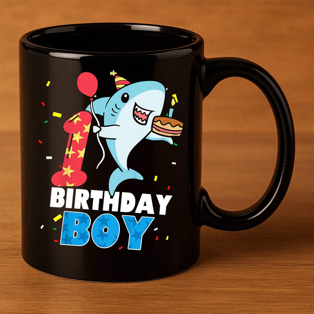 Funny 1 Year Old Shark OceanTheme Party 1st Birthday Boy 11oz C Handle Ceramic Mug