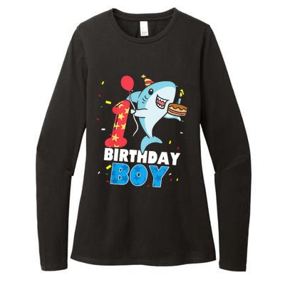 Funny 1 Year Old Shark OceanTheme Party 1st Birthday Boy Womens CVC Long Sleeve Shirt