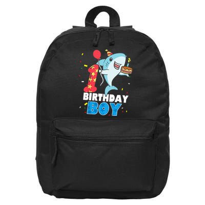 Funny 1 Year Old Shark OceanTheme Party 1st Birthday Boy 16 in Basic Backpack