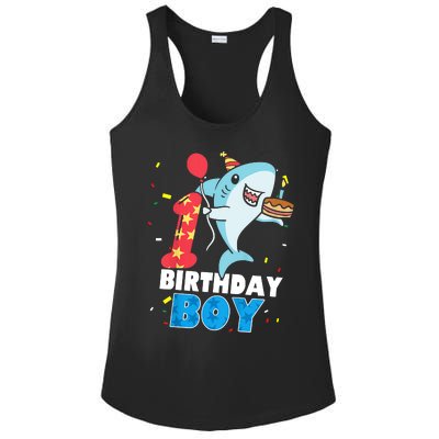 Funny 1 Year Old Shark OceanTheme Party 1st Birthday Boy Ladies PosiCharge Competitor Racerback Tank