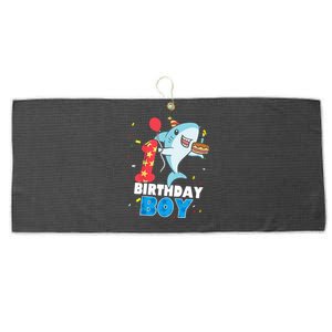 Funny 1 Year Old Shark OceanTheme Party 1st Birthday Boy Large Microfiber Waffle Golf Towel