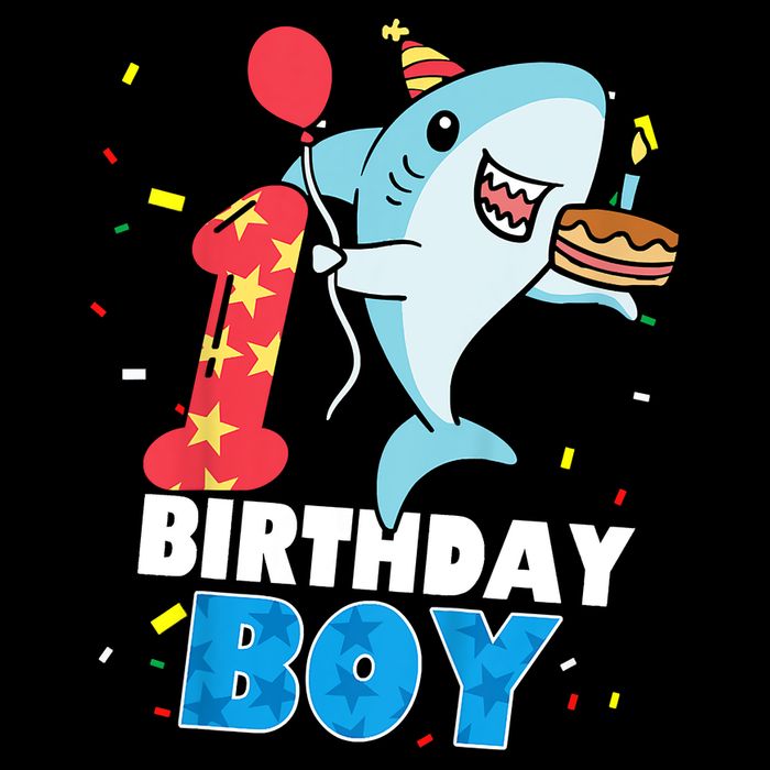 Funny 1 Year Old Shark OceanTheme Party 1st Birthday Boy Cooling Performance Long Sleeve Crew