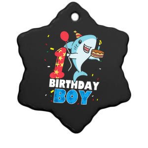 Funny 1 Year Old Shark OceanTheme Party 1st Birthday Boy Ceramic Star Ornament