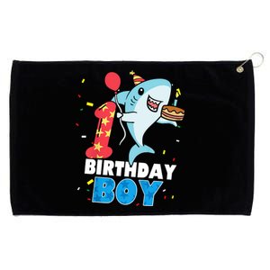 Funny 1 Year Old Shark OceanTheme Party 1st Birthday Boy Grommeted Golf Towel