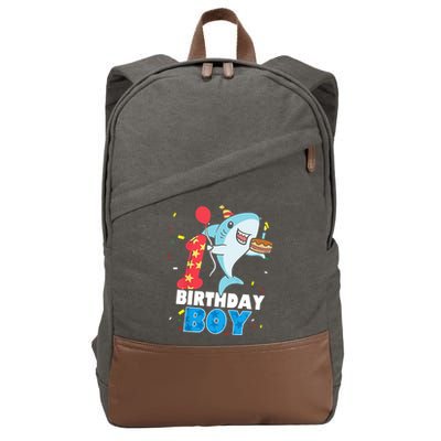 Funny 1 Year Old Shark OceanTheme Party 1st Birthday Boy Cotton Canvas Backpack
