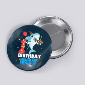 Funny 1 Year Old Shark OceanTheme Party 1st Birthday Boy Button