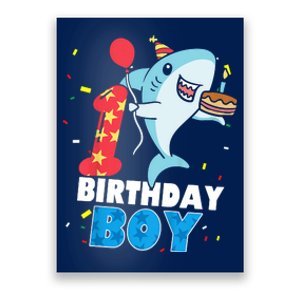 Funny 1 Year Old Shark OceanTheme Party 1st Birthday Boy Poster