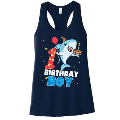 Funny 1 Year Old Shark OceanTheme Party 1st Birthday Boy Women's Racerback Tank